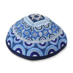 יאיר עמנואל כיפה רקומה משי - מגני דוד